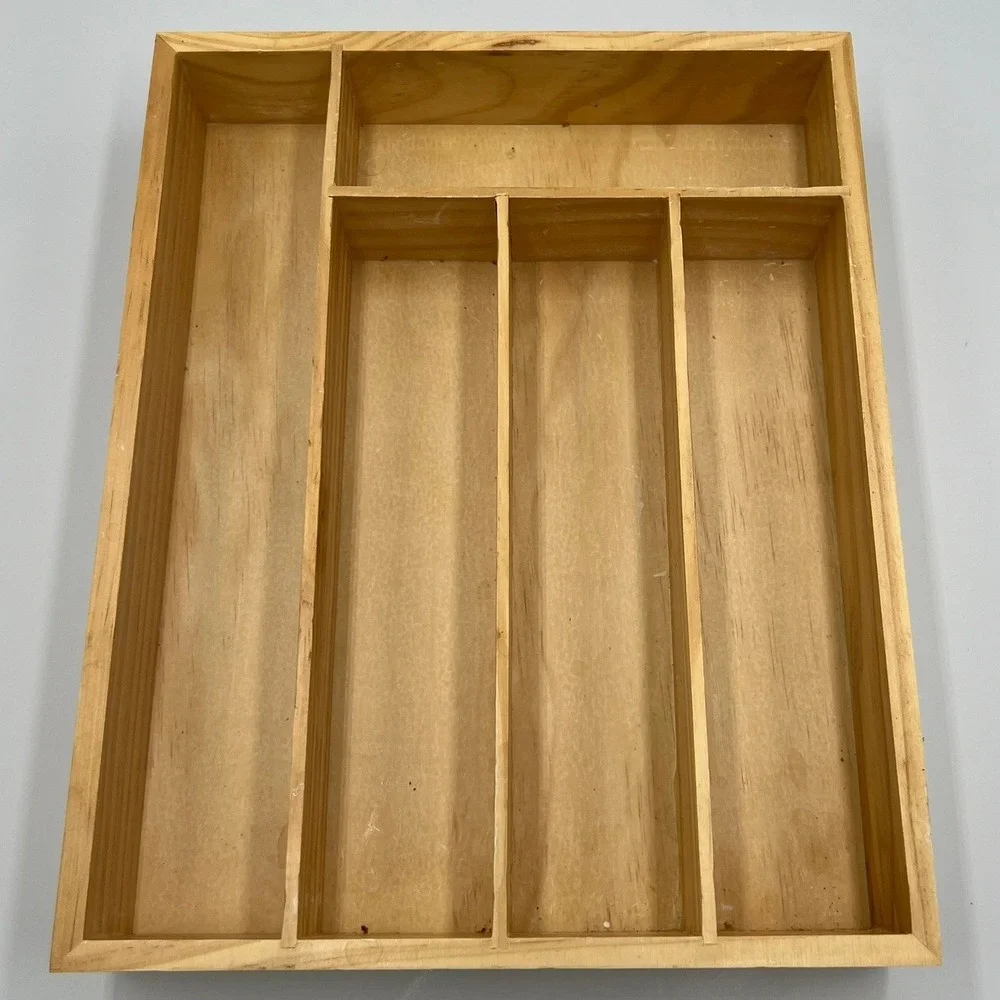 Wooden Silverware Organizer Unisex OS Natural Very Good 5-Compartment
